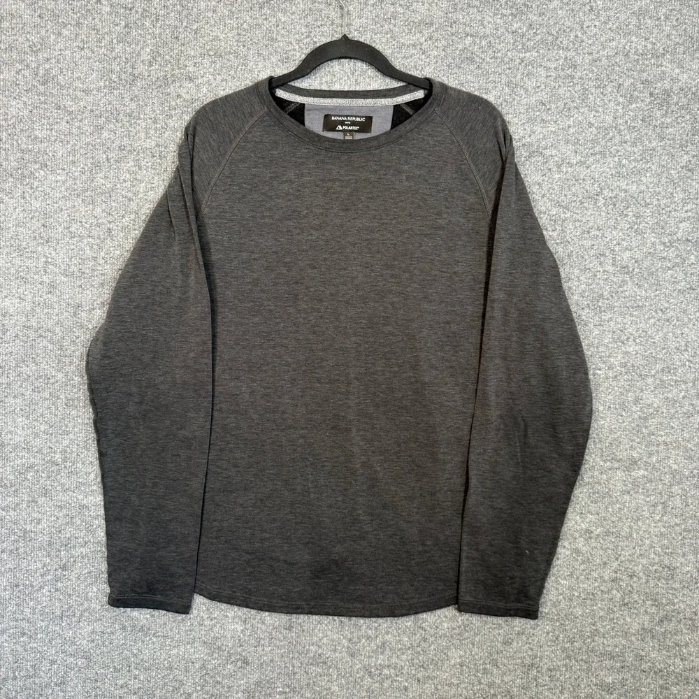 Banana Republic Sweatshirt Men Large Gray Polartec Raglan Sleeve Pullover Fleece